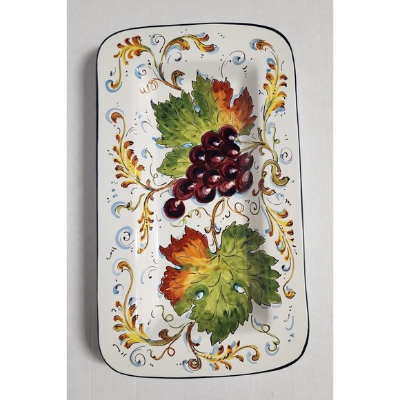 Signed Piero Borgioli Italy Grapes Rectangular Platter Tuscany Orvieto - Picture 2 of 3